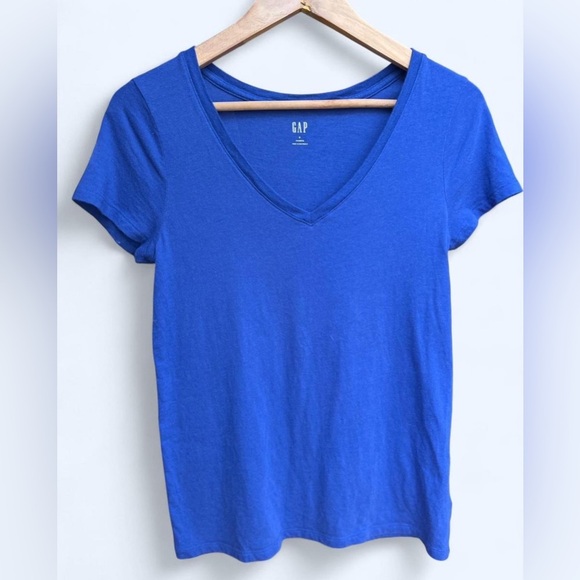 GAP Women's Classic Cotton Preppy Casual Blue V-Neck Short Sleeve Tee Small - Picture 2 of 9